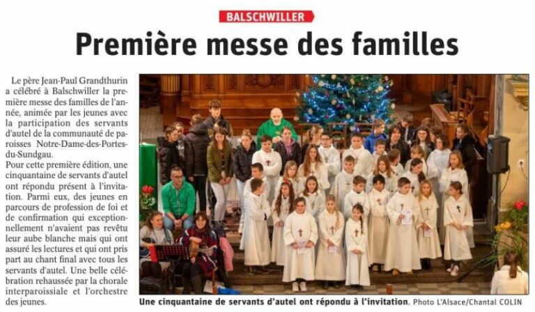 Première messe des familles - L'Alsace du 22 janvier 2023 Première messe des familles - L'Alsace du 22 janvier 2023