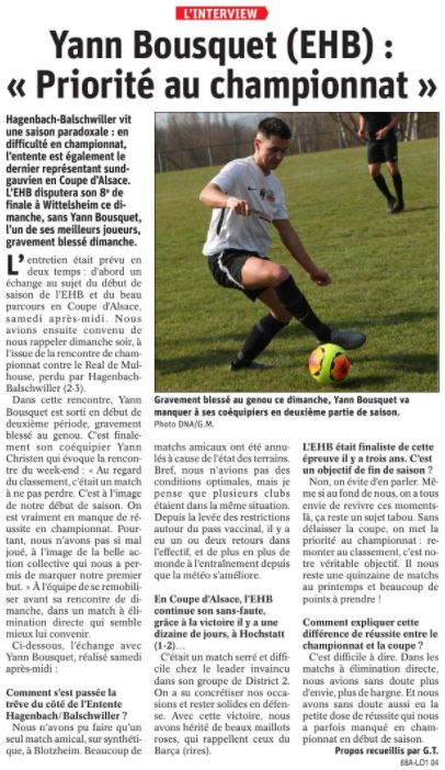 Yann Bousquet (EHB) « Priorité au championnat » Yann Bousquet (EHB) « Priorité au championnat »