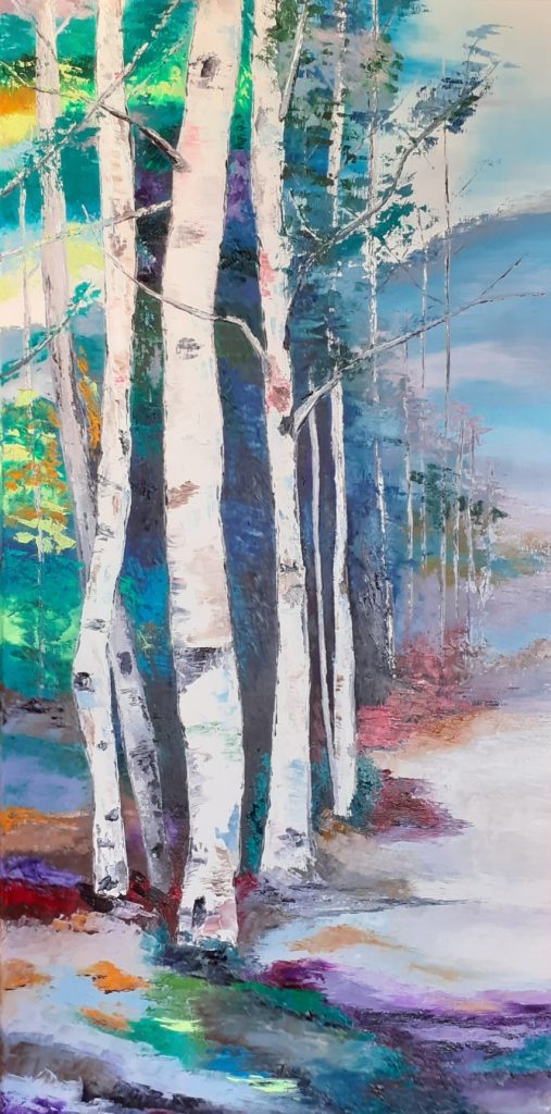 "Bouleaux en automne" huile sur toile de Véronique Ochsenbein, Hagenb'Art "Bouleaux en automne" huile sur toile de Véronique Ochsenbein, Hagenb'Art